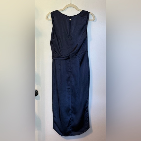Lush Deep Navy Blue Sleeveless Cocktail Party Midi Wrap Dress NWT- Size Small - Picture 3 of 6